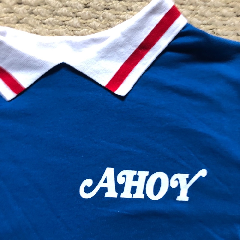 Ahoy Blue Short Sleeve Crop Tee with Contrast Collar - Picture 3 of 4